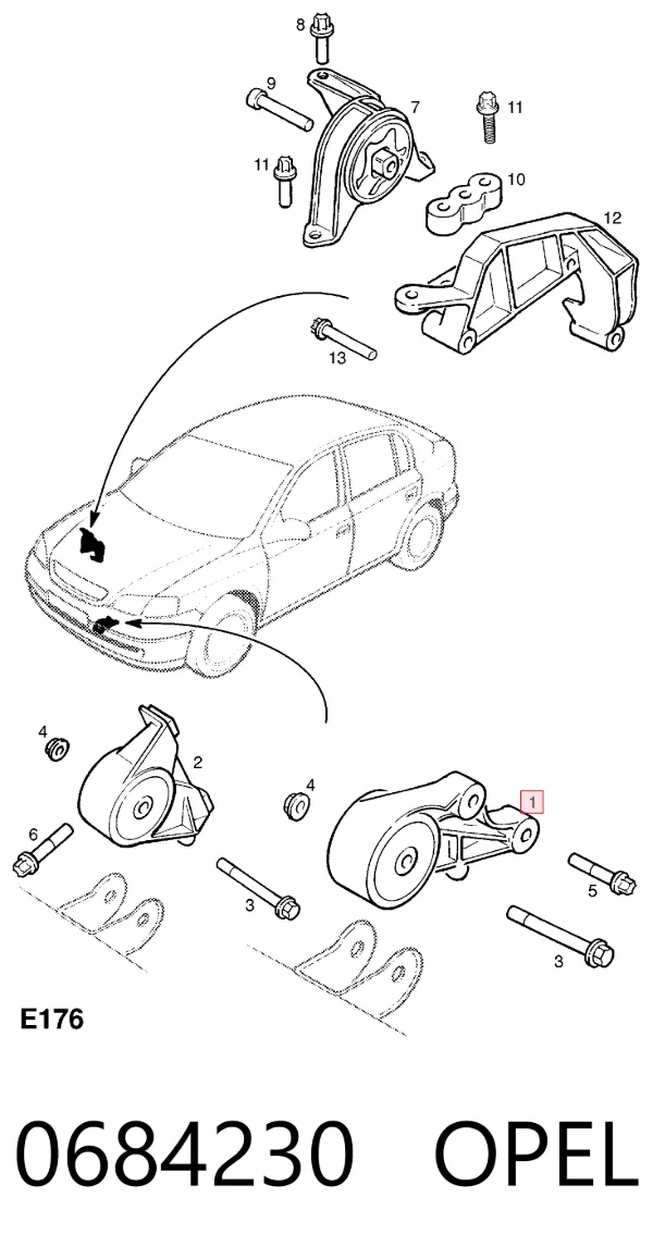 Подушка двигуна передня 0684230 Opel
