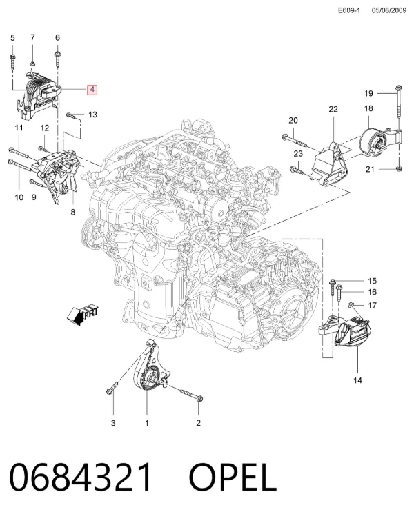 Подушка (опора) двигуна, права 0684321 Opel