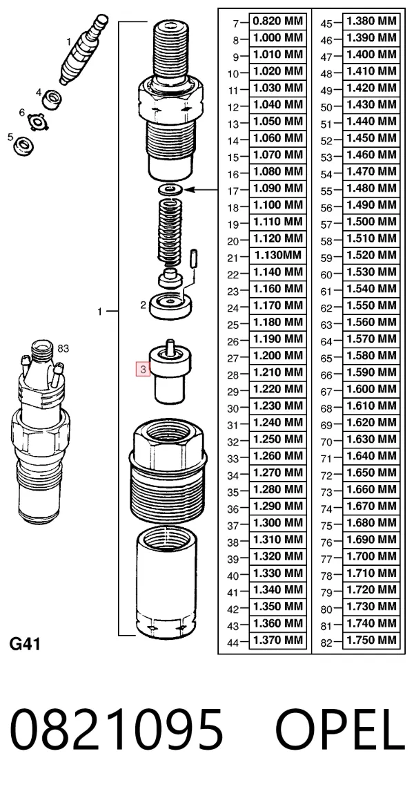 Розпилювач дизельної форсунки 0821095 Opel