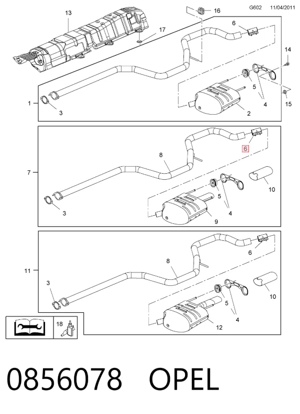 Кронштейн/хомут глушника, передній 0856078 Opel