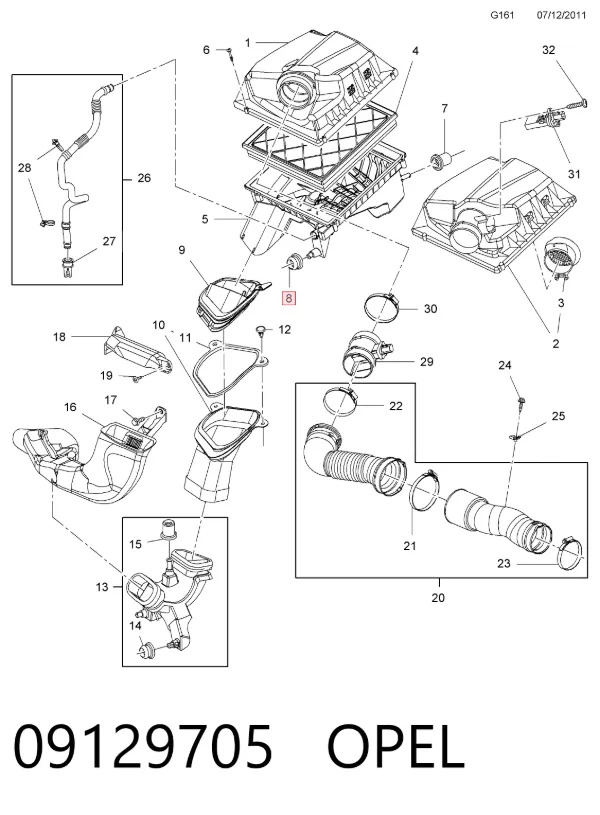 Подушка корпусу повітряного фільтра 09129705 Opel