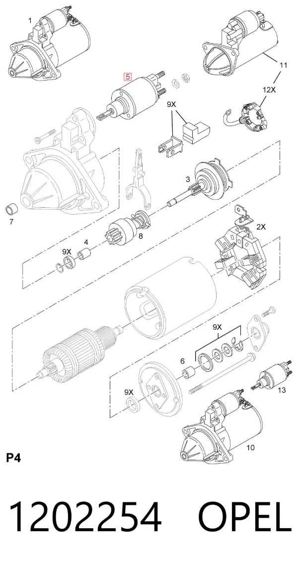 Втягуюче реле стартера 1202254 Opel