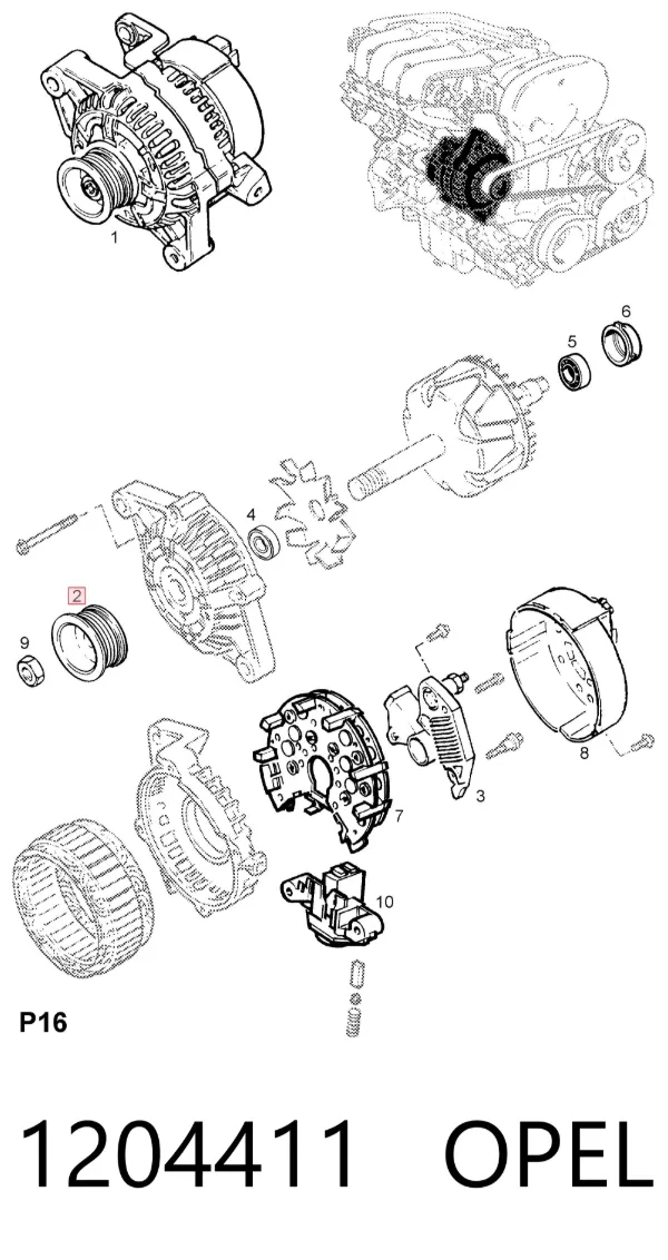 Шків генератора 1204411 Opel