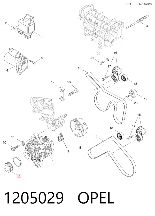 Шків генератора 1205029 Opel