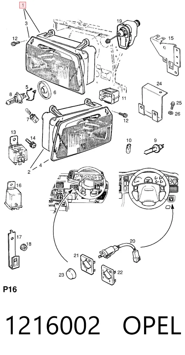 Фара права 1216002 Opel