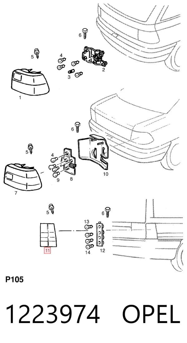 Задня права фара 1223974 Opel