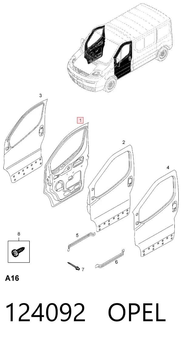 Двері праві передні 124092 Opel