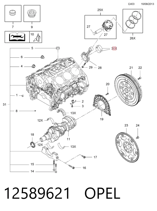 Вкладиші шатунні 12589621 Opel
