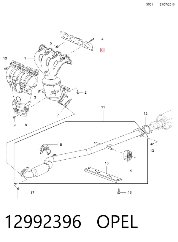Прокладка колектора 12992396 Opel
