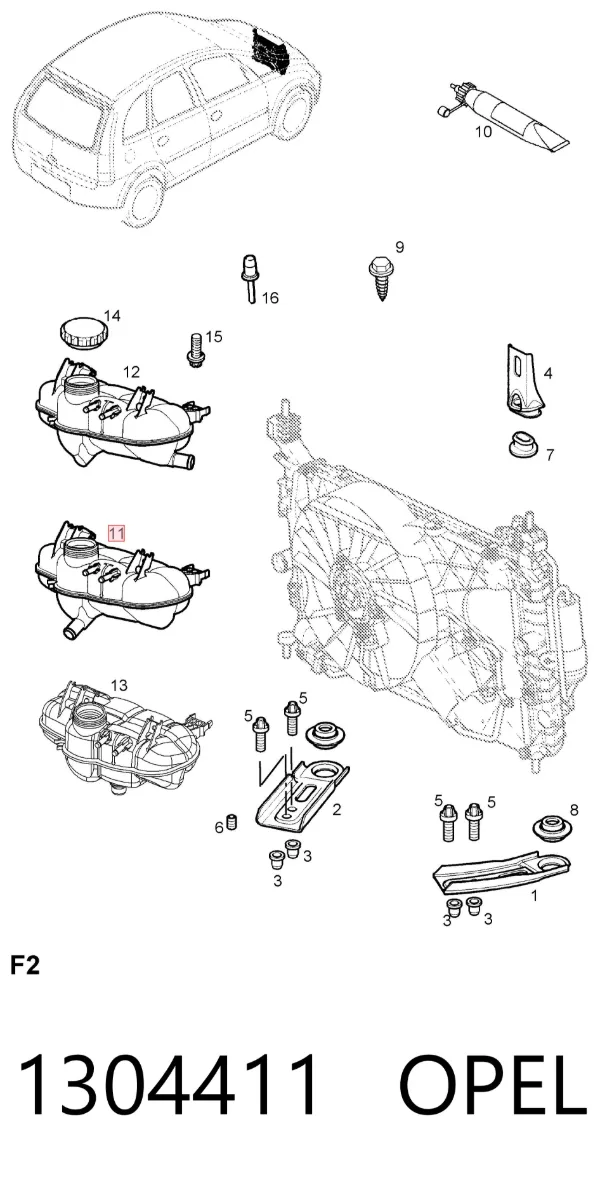 Бачок системи охолодження 1304411 Opel