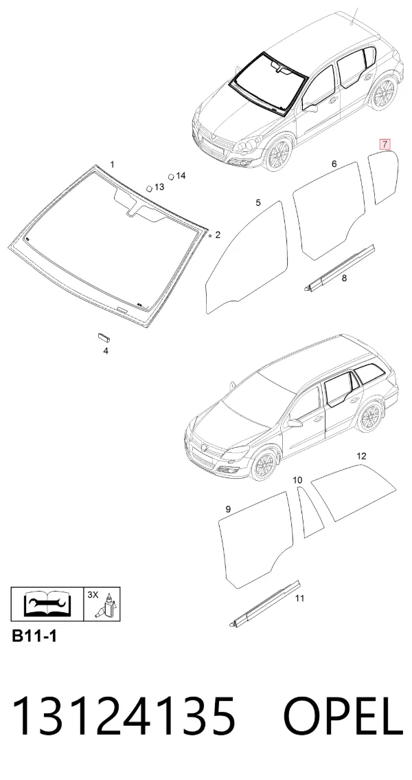 Скло-кватирка двері, передній, правій 13124135 Peugeot/Citroen