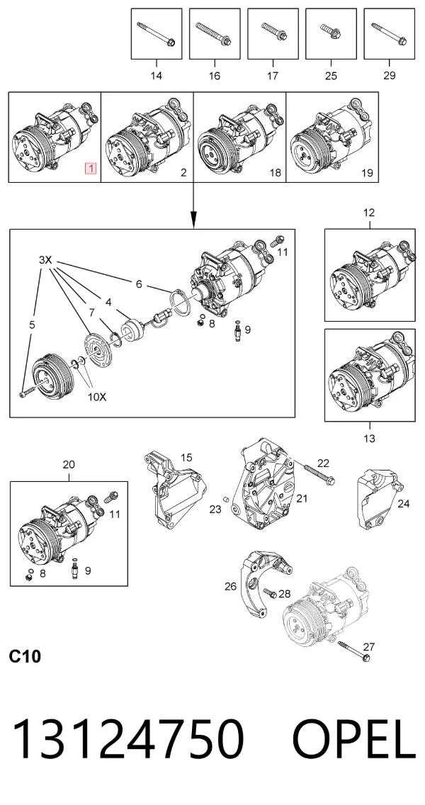 Компресор кондиціонера 13124750 Opel
