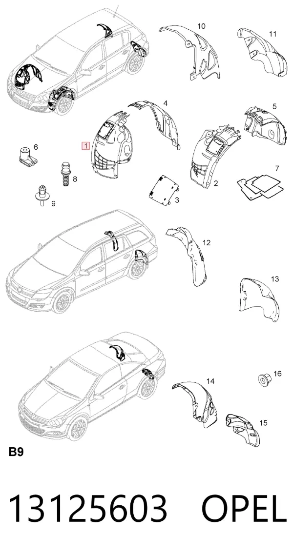 Підкрилок переднього крила, правий передній 13125603 Opel