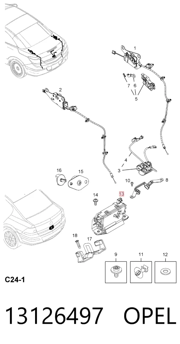 Замок багажника 13126497 Opel