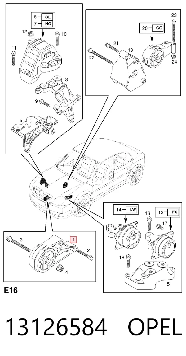Подушка двигуна передня 13126584 Opel