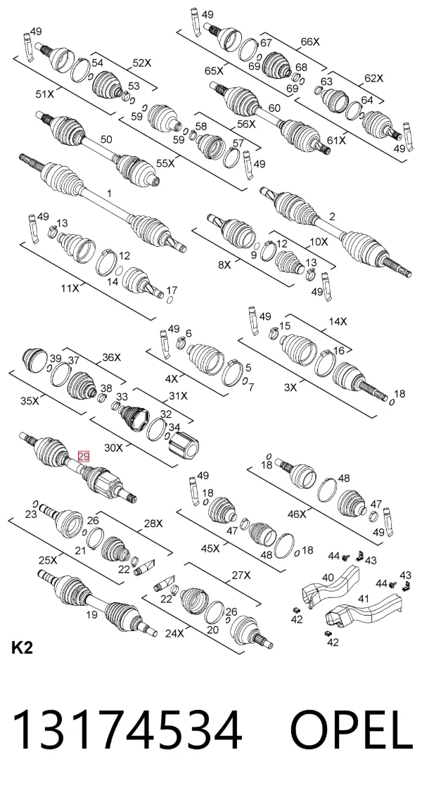 Піввісь (привід) передня 13174534 Opel
