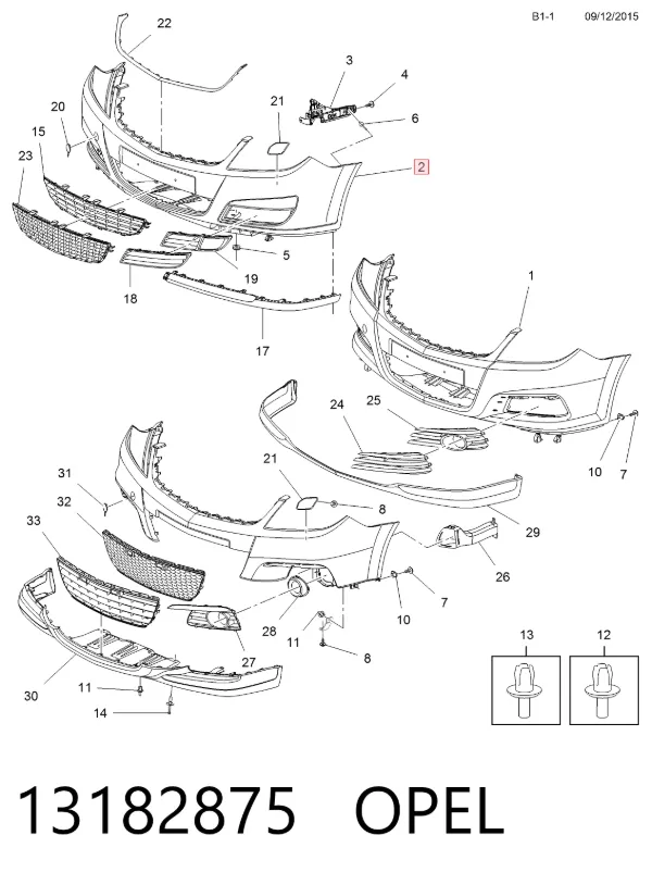 Передній бампер 13182875 Opel