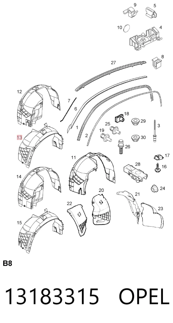 Підкрилок передній лівий 13183315 Opel