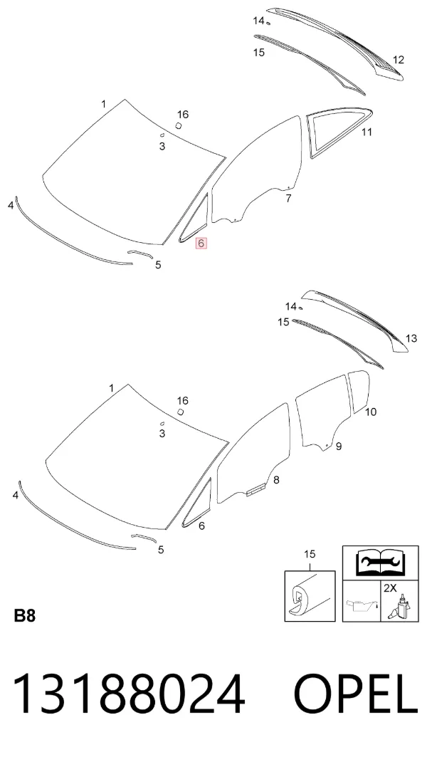 Скло бічне (спальника) ліве 13188024 Opel