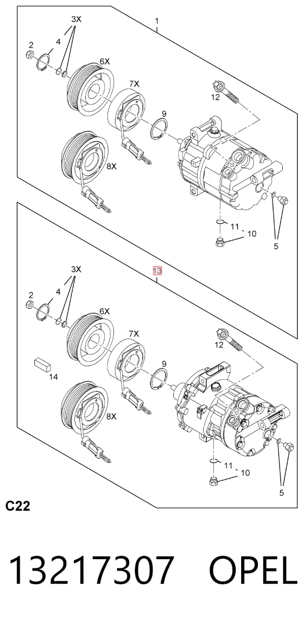 Компресор кондиціонера 13217307 Opel