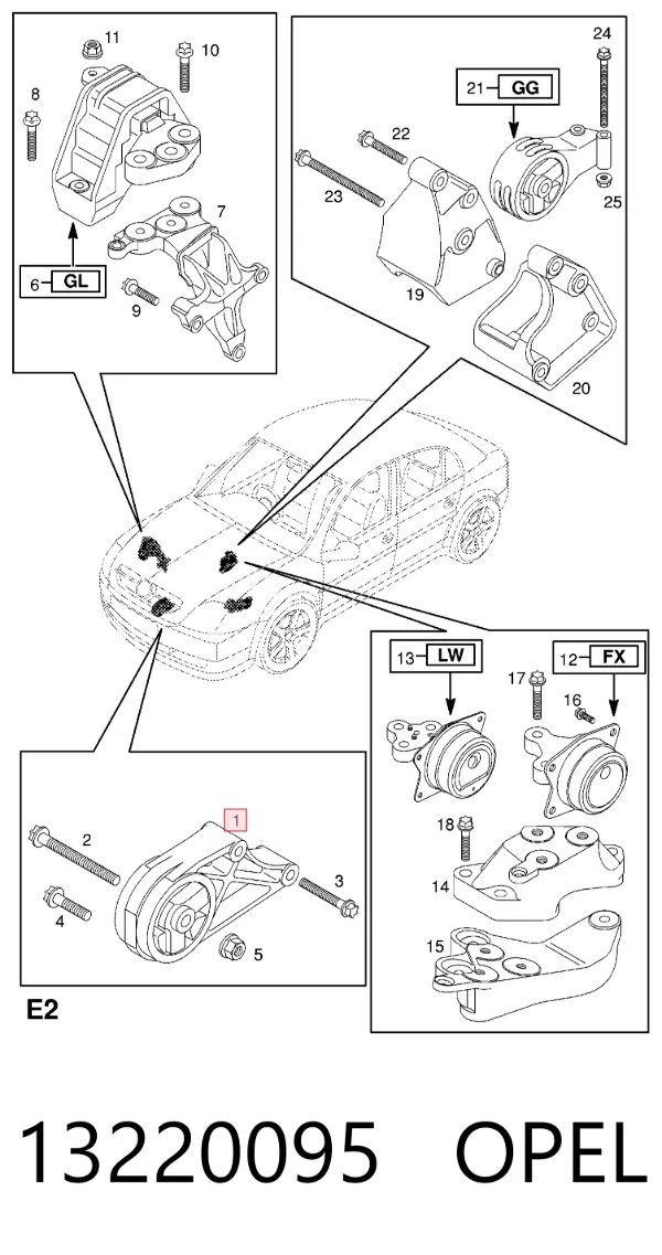 Подушка двигуна передня 13220095 Opel