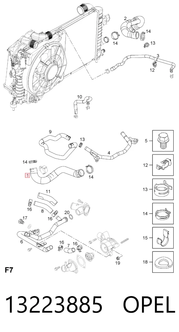 Шланг/патрубок радіатора охолодження, верхній 13223885 Opel