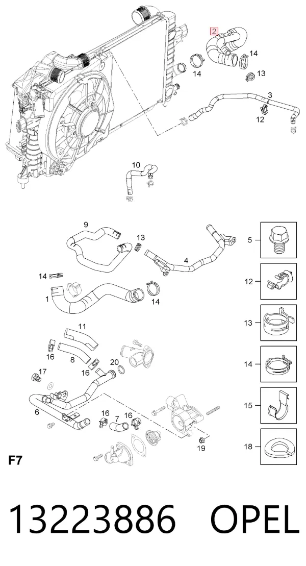 Шланг/патрубок радіатора охолодження, нижній 13223886 Opel