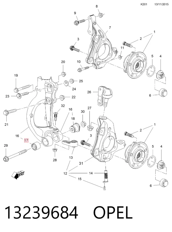 Сайлентблок передній цапфи (кулака) 13239684 Opel