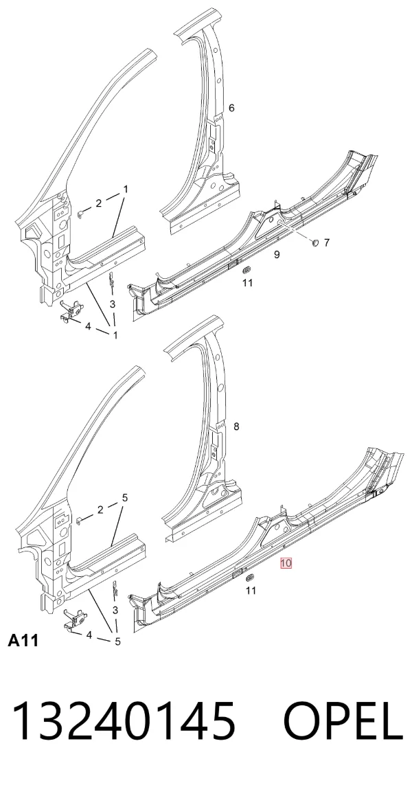 Поріг зовнішній правий 13240145 Opel