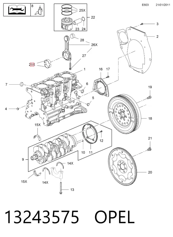 Вкладиші колінвалу, шатунні, комплект, 3-й ремонт (+0,75) 13243575 Opel