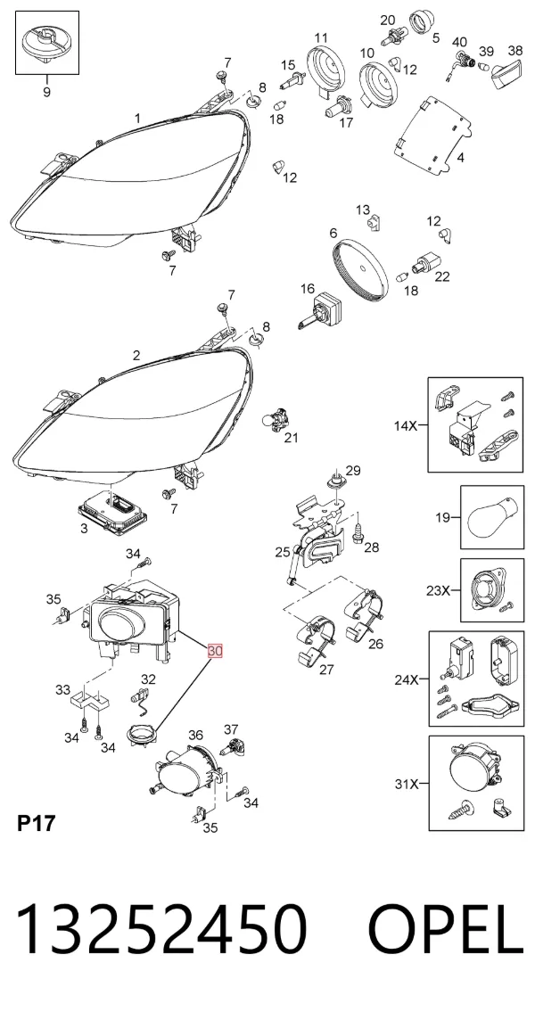 Фара протитуманна, права 13252450 Opel