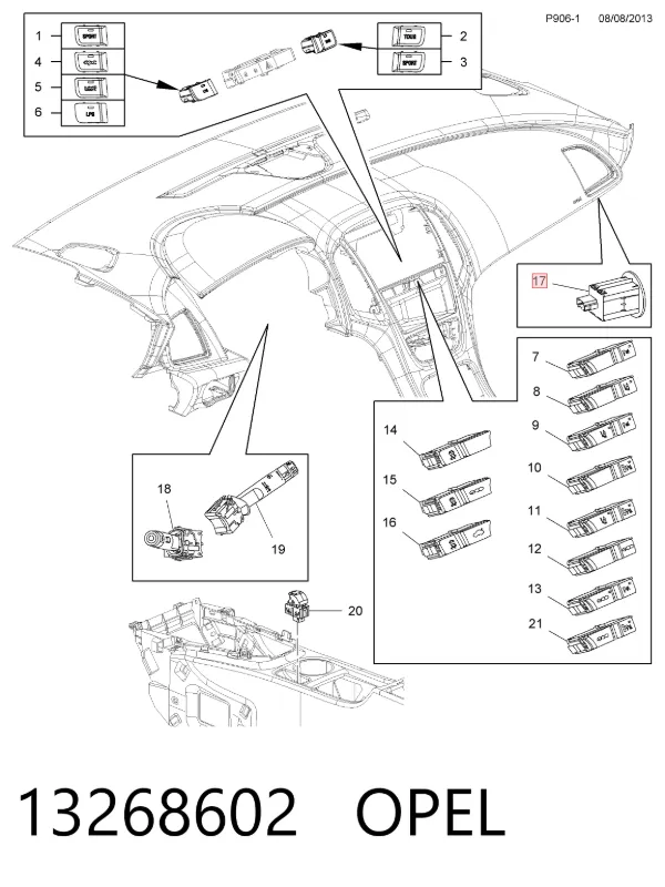 Кнопка відключення подушок безпеки AIRBAG 13268602 Opel