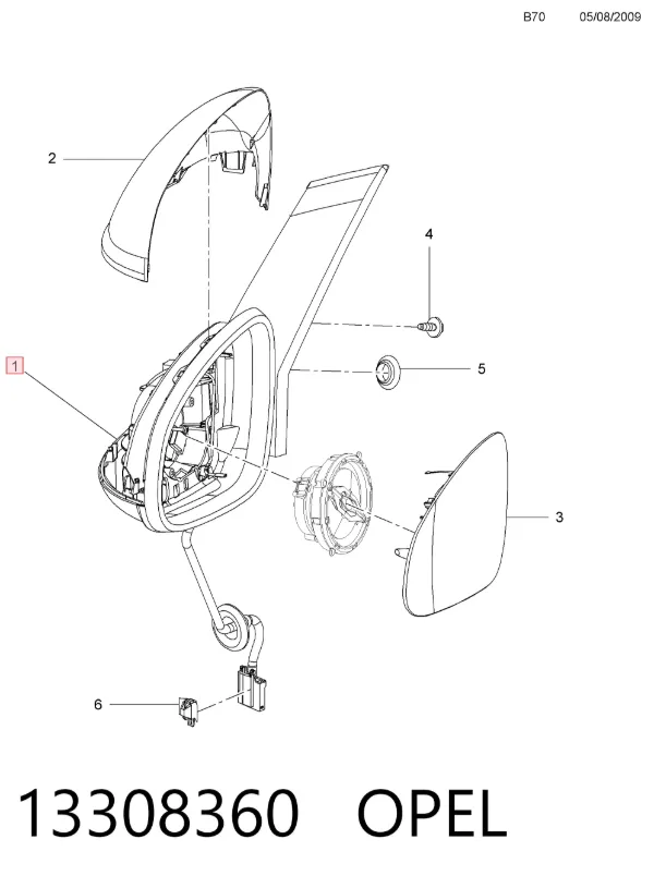 Дзеркало праве 13308360 Opel
