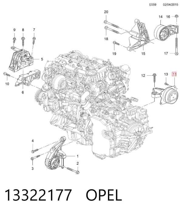 Подушка двигуна передня 13322177 Opel
