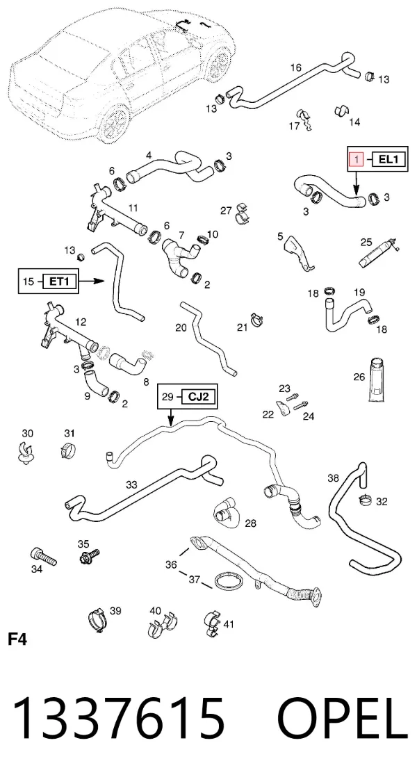 Шланг/патрубок радіатора охолодження, верхній 1337615 Opel