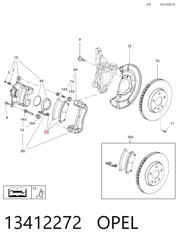 Передні тормозні колодки 13412272 Opel