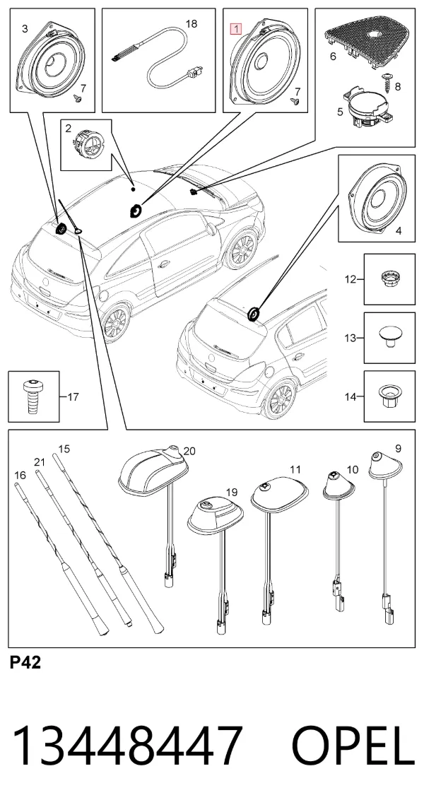 Динамік передньої двері 13448447 Opel