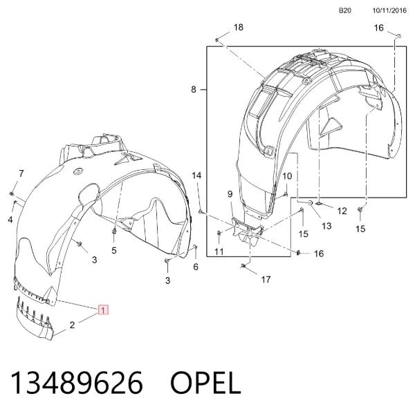 Підкрилок передній правий 39129338 General Motors