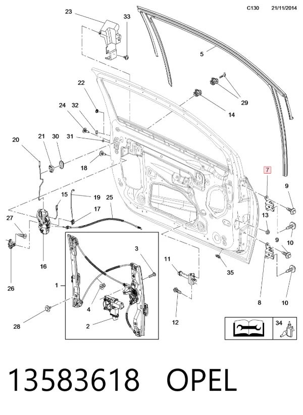 Петля передніх дверей, правої 13583618 Opel