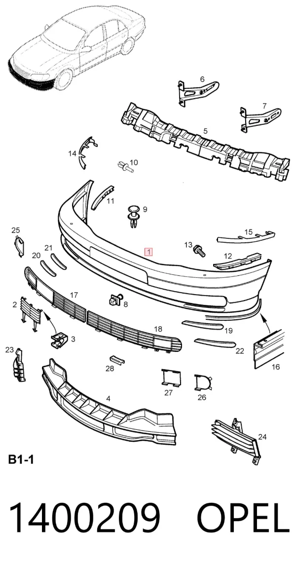 Передній бампер 1400209 Opel