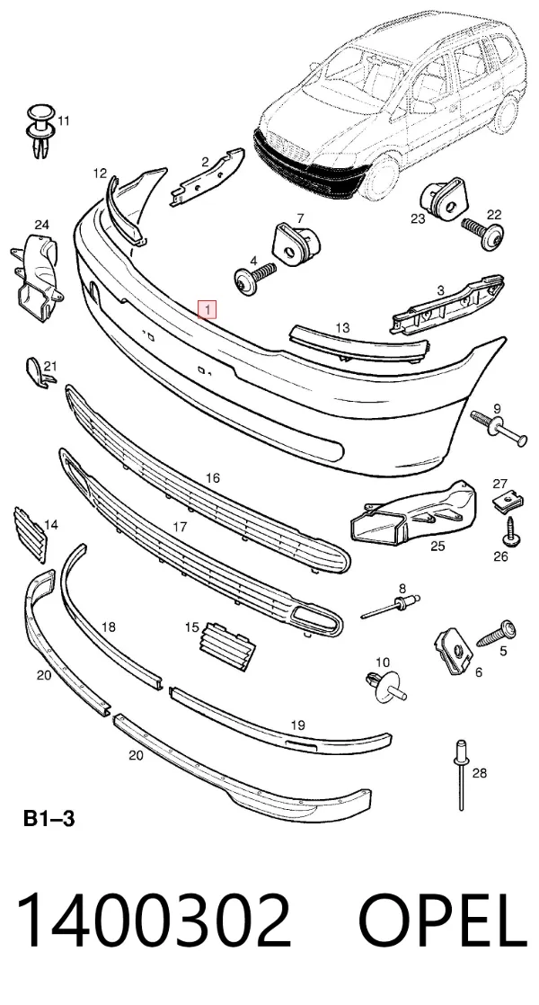 Передній бампер 1400302 Opel