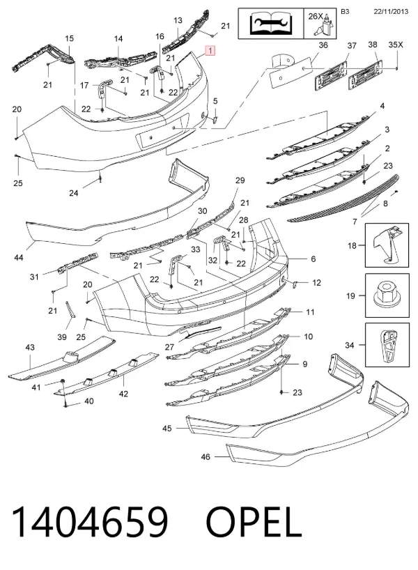 Задній бампер 1404659 Opel