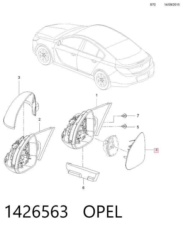 Дзеркальний елемент дзеркала заднього виду, лівого 1426563 Opel
