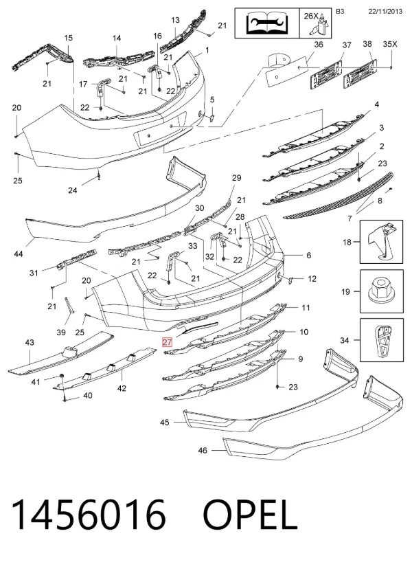 Катафот (відбивач) заднього бампера, правий 1456016 Opel