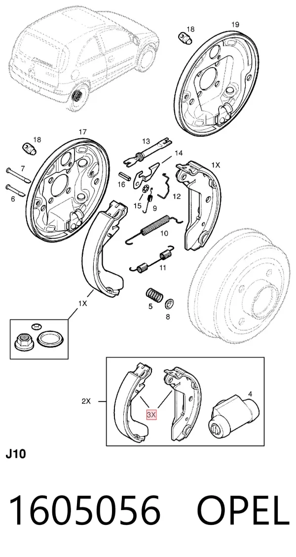 Колодки гальмові задні, барабанні 1605056 Opel