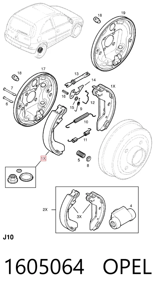 Колодки гальмові задні, барабанні 1605064 Opel