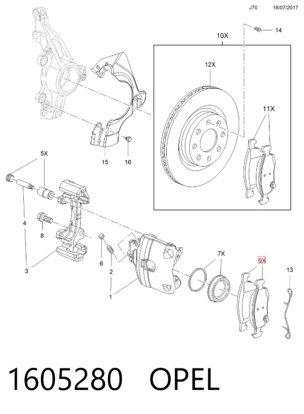 Передні тормозні колодки 1605280 Opel