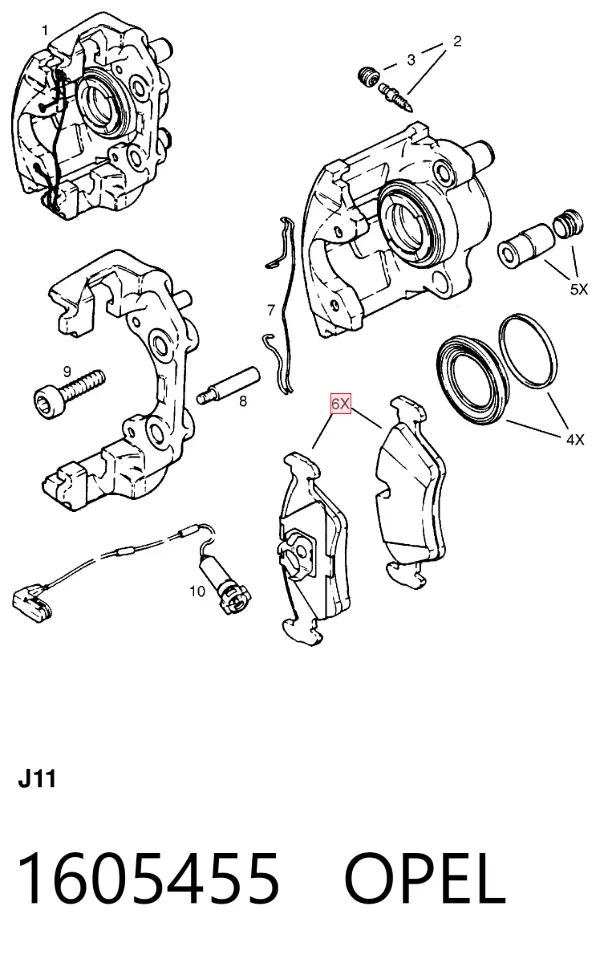Передні тормозні колодки 1605455 Opel