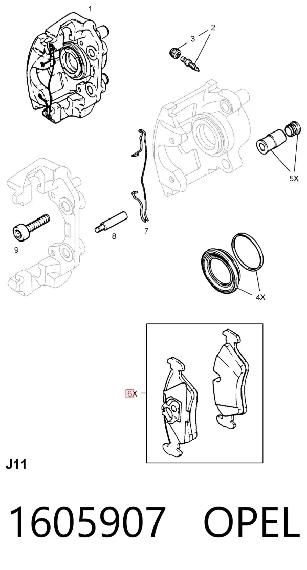 Передні тормозні колодки 1605907 Opel