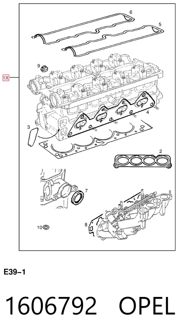 Комплект прокладок двигуна, верхній 1606792 Opel